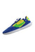side view of nike blue/white/yellow/green ‘street gato’ suede soccer shoes. features nike logo tag at tongue, signature plastic swoosh at sides, ‘gato nike street gato’ printed at quarter, ‘nike’ logo embossed/debossed at heel, and top flat lace closure.