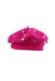 unlabeled hot pink knit beret. features 2 different pearl sizes spread across