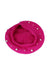 bottom view of unlabeled hot pink knit beret. features 2 different pearl sizes spread across