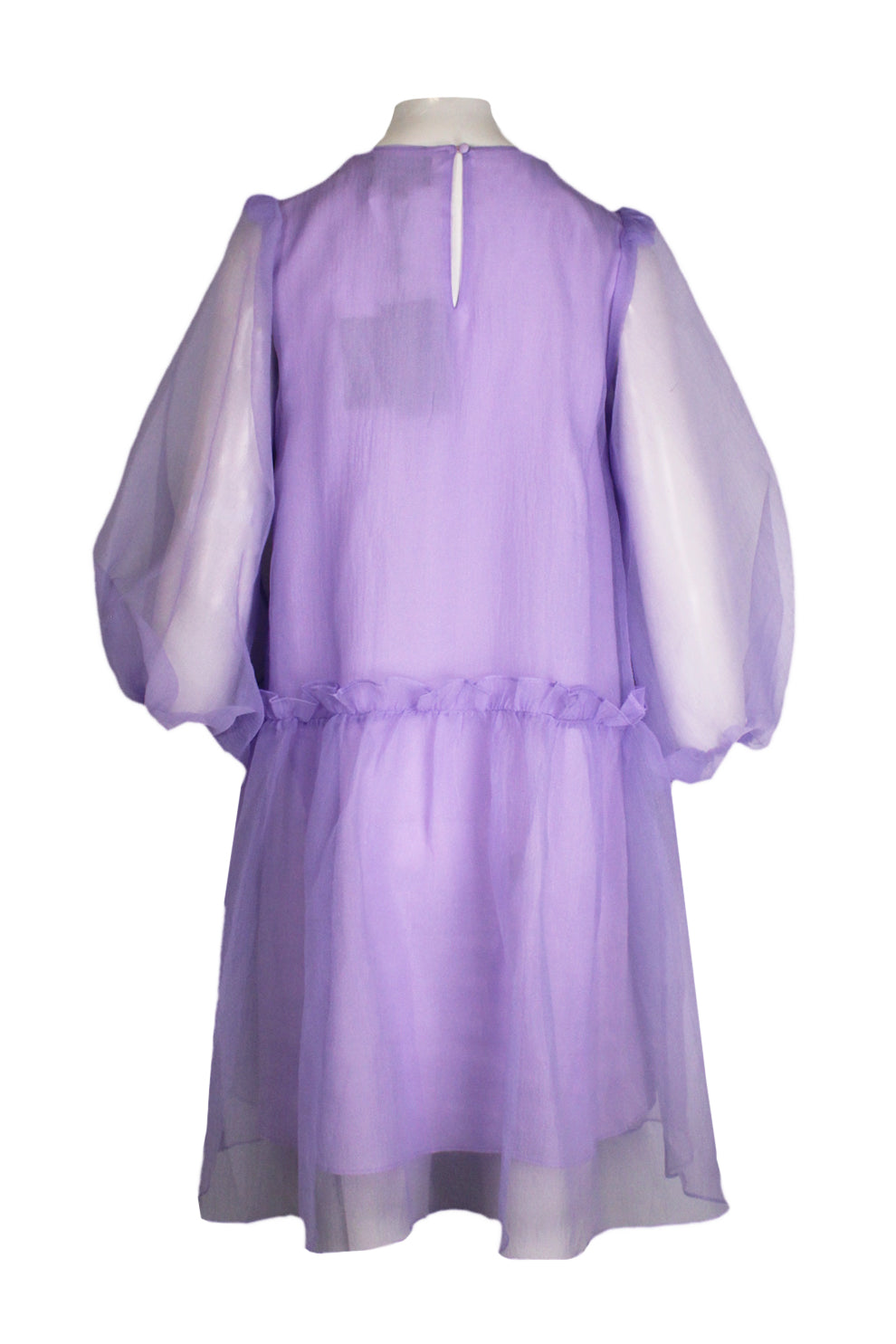 back view of cynthia rowley pastel purple sheer dress 