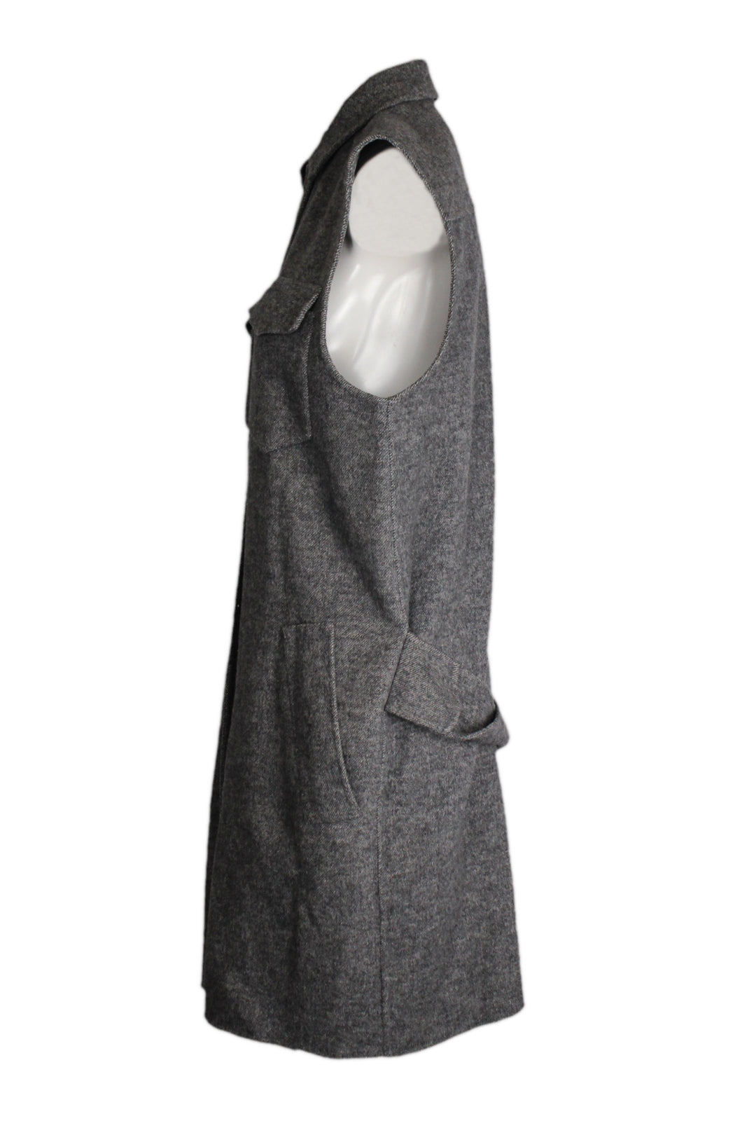 side view of  alexander wang grey sleeveless coat dress