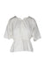 description: frame white short sleeve top. features button neckline, and elastic waistline. 