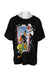 front view of vintage faded black oversize t-shirt. features ‘33 usa daffy acme usa’ daffy/sylvester/tweety stamp graphic printed at front with ribbed collar.