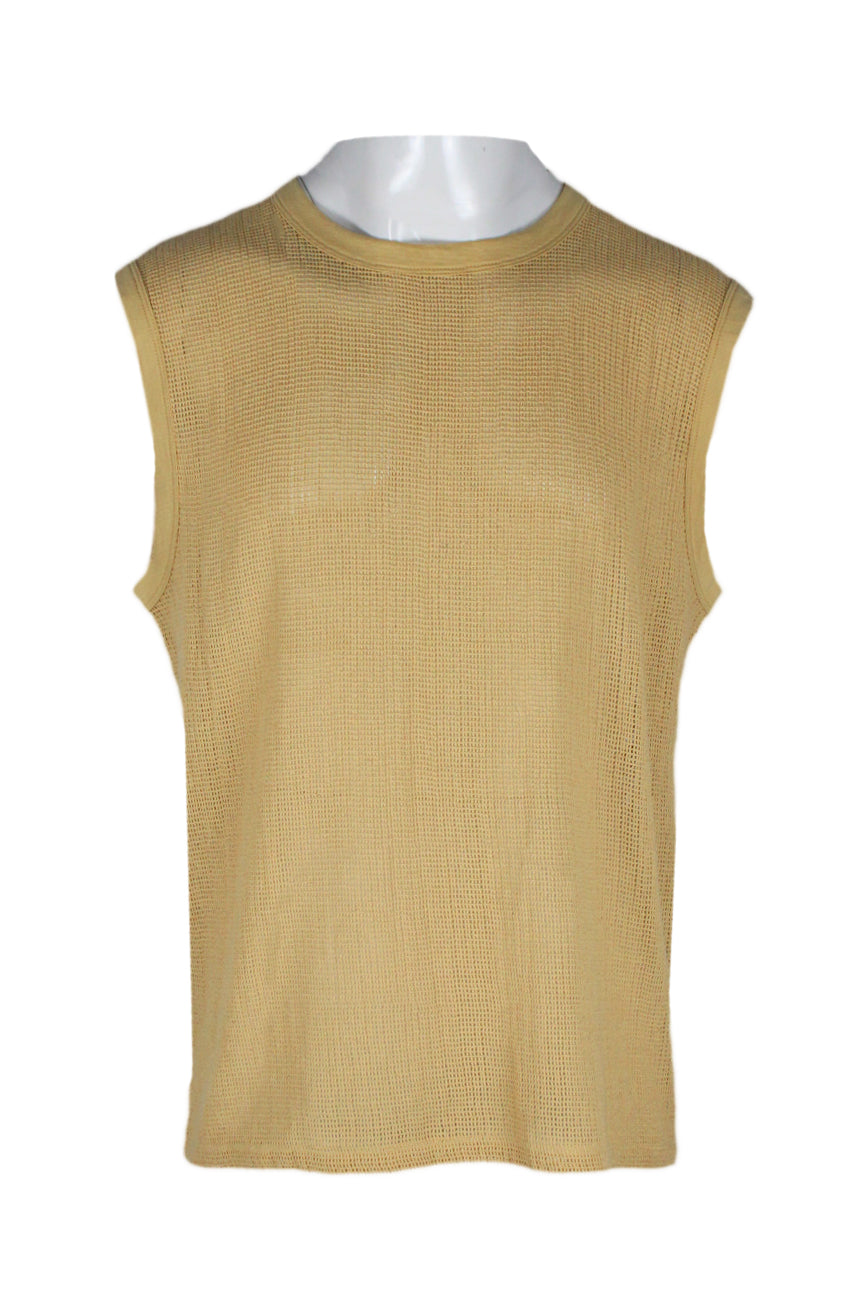 front view of gimaguas beige cotton knit ‘diablo’ tank top. features ribbed collar/cuffs.