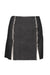 description: danielle guizio gray denim frayed piercing skirt. features frayed hem at front, open slit, silver-tone metal piercing, and zipper closure at left side. 
