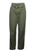 sandro green pants. features brass belt with grommets lined across, two back pockets, and stitch dart details along waist that come down towards front pockets. bottom hem stitch details. high waist cut with zipper and hook closures