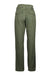 back view of sandro green pants. features brass belt with grommets lined across, two back pockets, and stitch dart details along waist that come down towards front pockets. bottom hem stitch details. high waist cut with zipper and hook closures