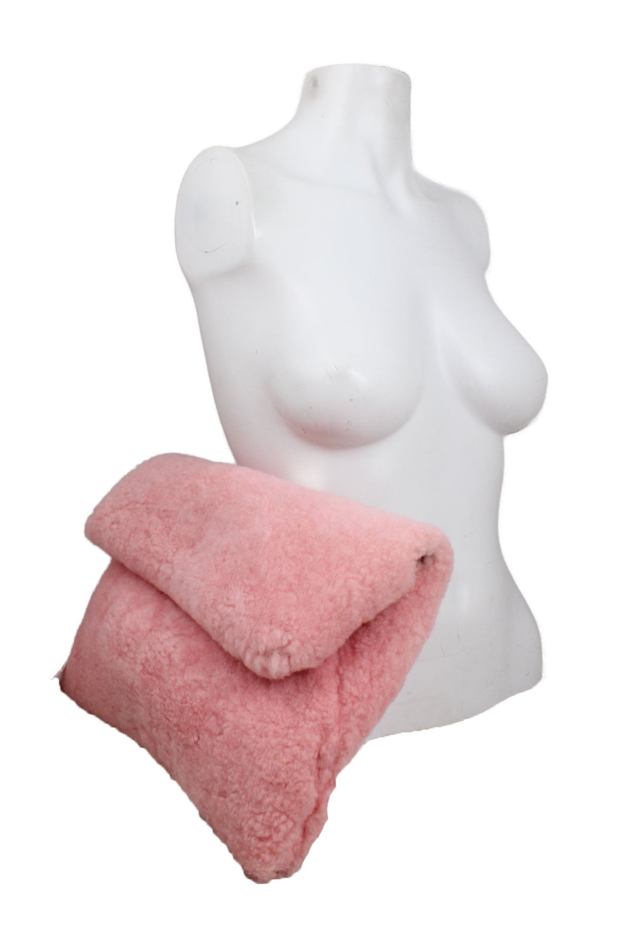 side of bag leaning against female mannequin torso