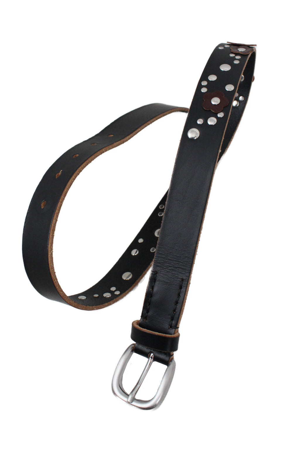 detail photo of studded belt.