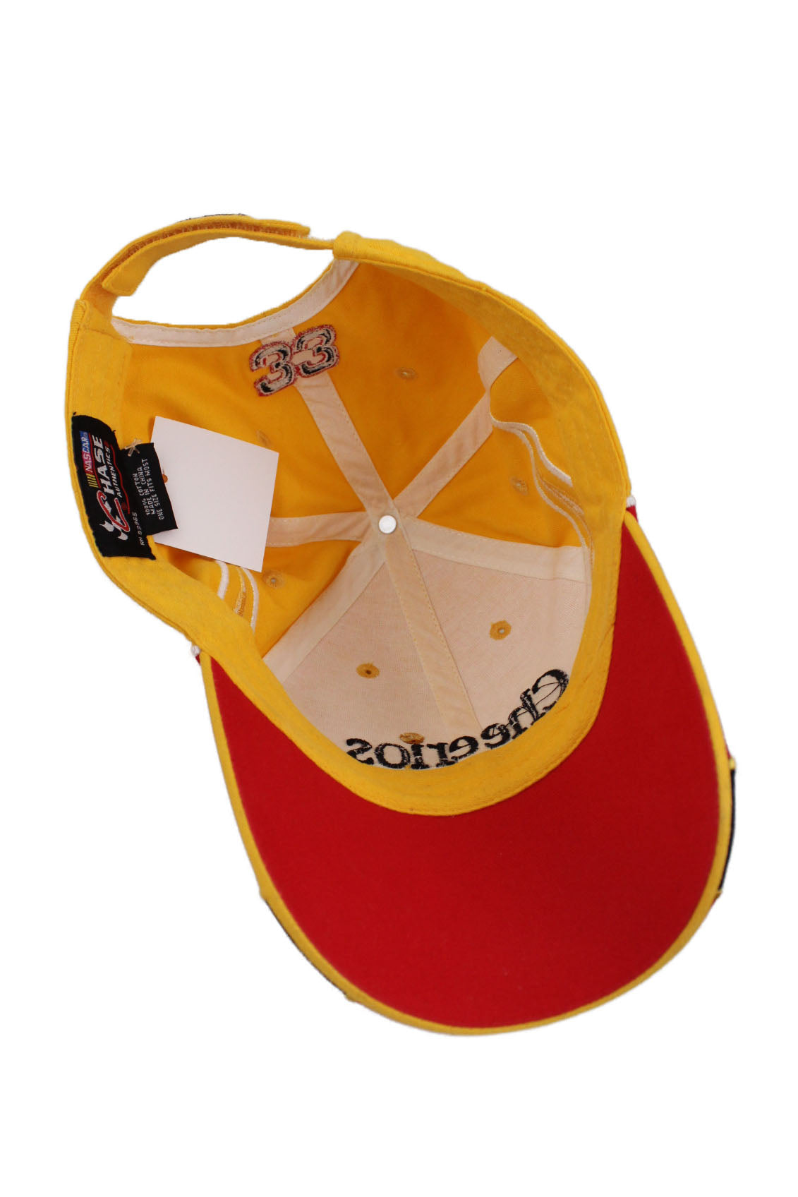 underside view with 'nascar chase authentics' logo tag of hat.