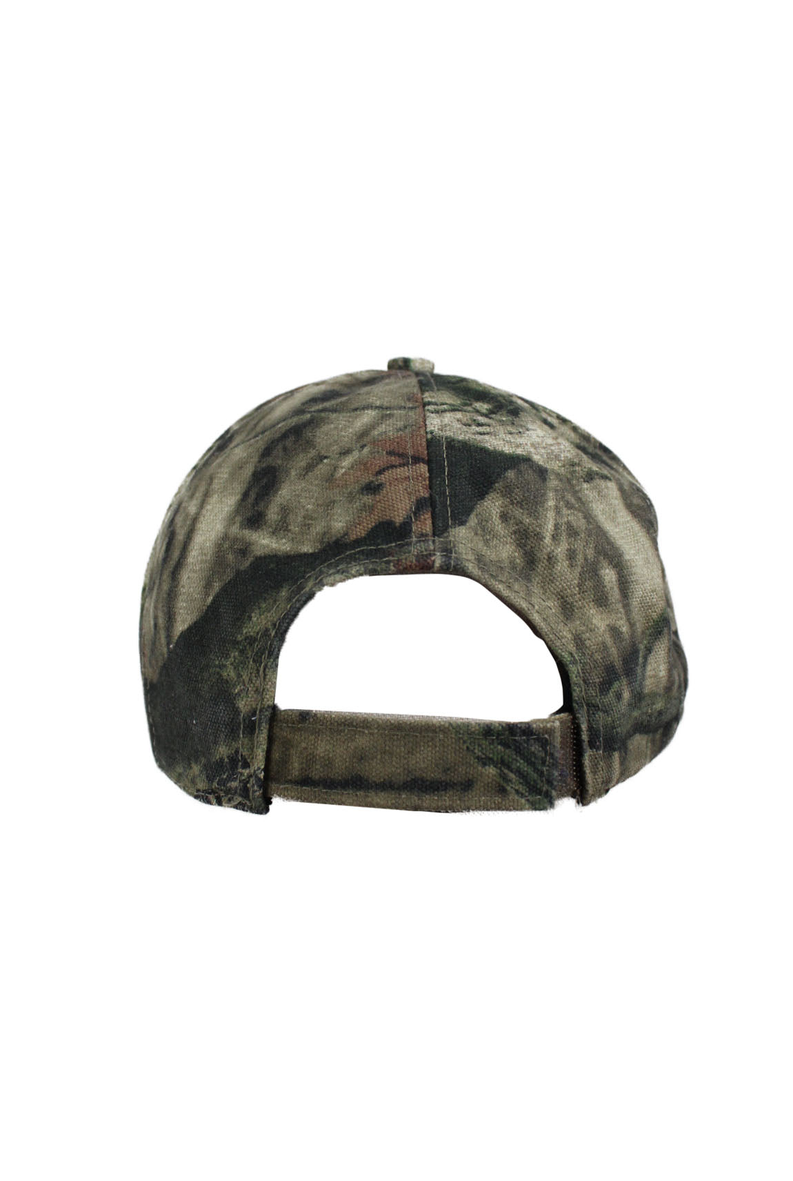 rear view with adjustable velcro strap closure of hat.