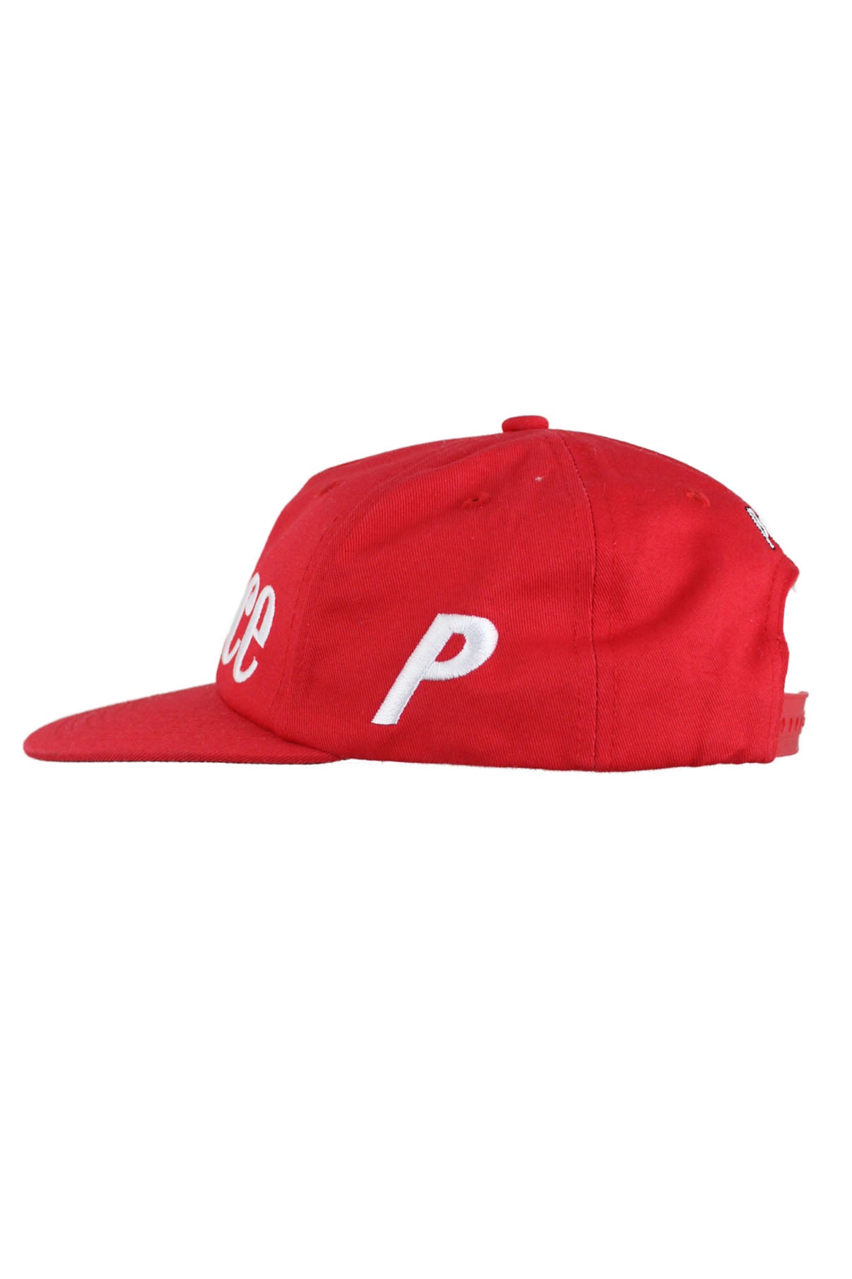 profile view the 'p' logo embroidered at left side of hat.