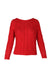 front of isabel marant red cotton long sleeve sweater. features crew neckline, pom pom detail throughout, ribbed trim, and pull on style. 
