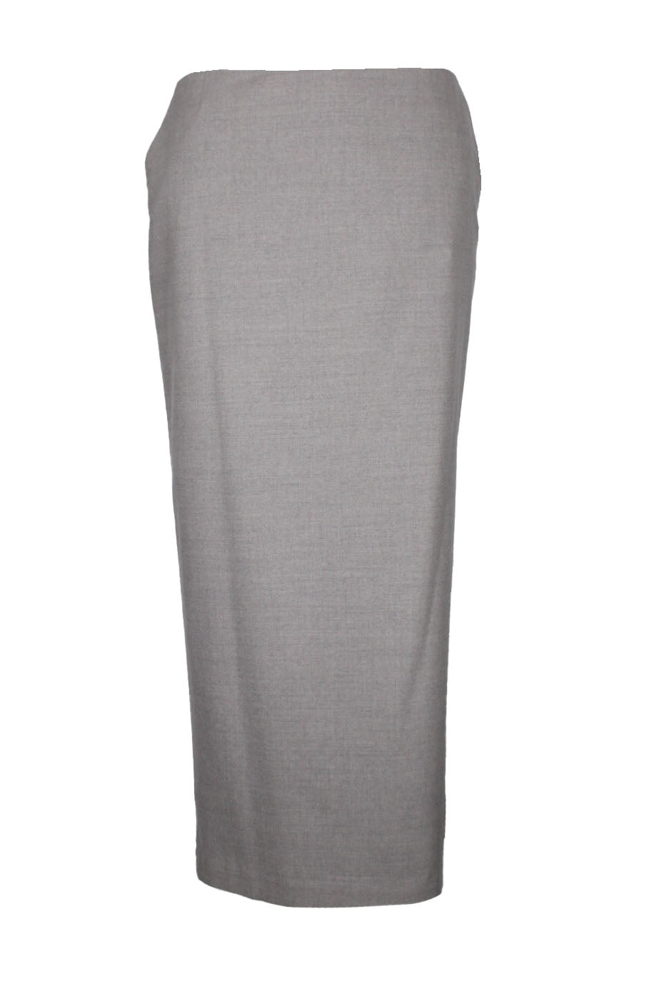 description: vintage fabiana flippi grey maxi pencil skirt. features zipper closure at center back, two slit pockets at sides, and zipper closure slit at center back.