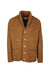 front view of wallace & barnes brown wool cable knit button up cardigan sweater. features front hand pockets and ribbed collar/placket/pocket trim/cuffs/hem.