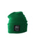 front view of brain-dead green acrylic rib knit beanie. features ‘brain-dead’ logo tag at cuff.