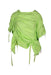 unlabeled neon green short sleeve top. features a ruched design throughout.