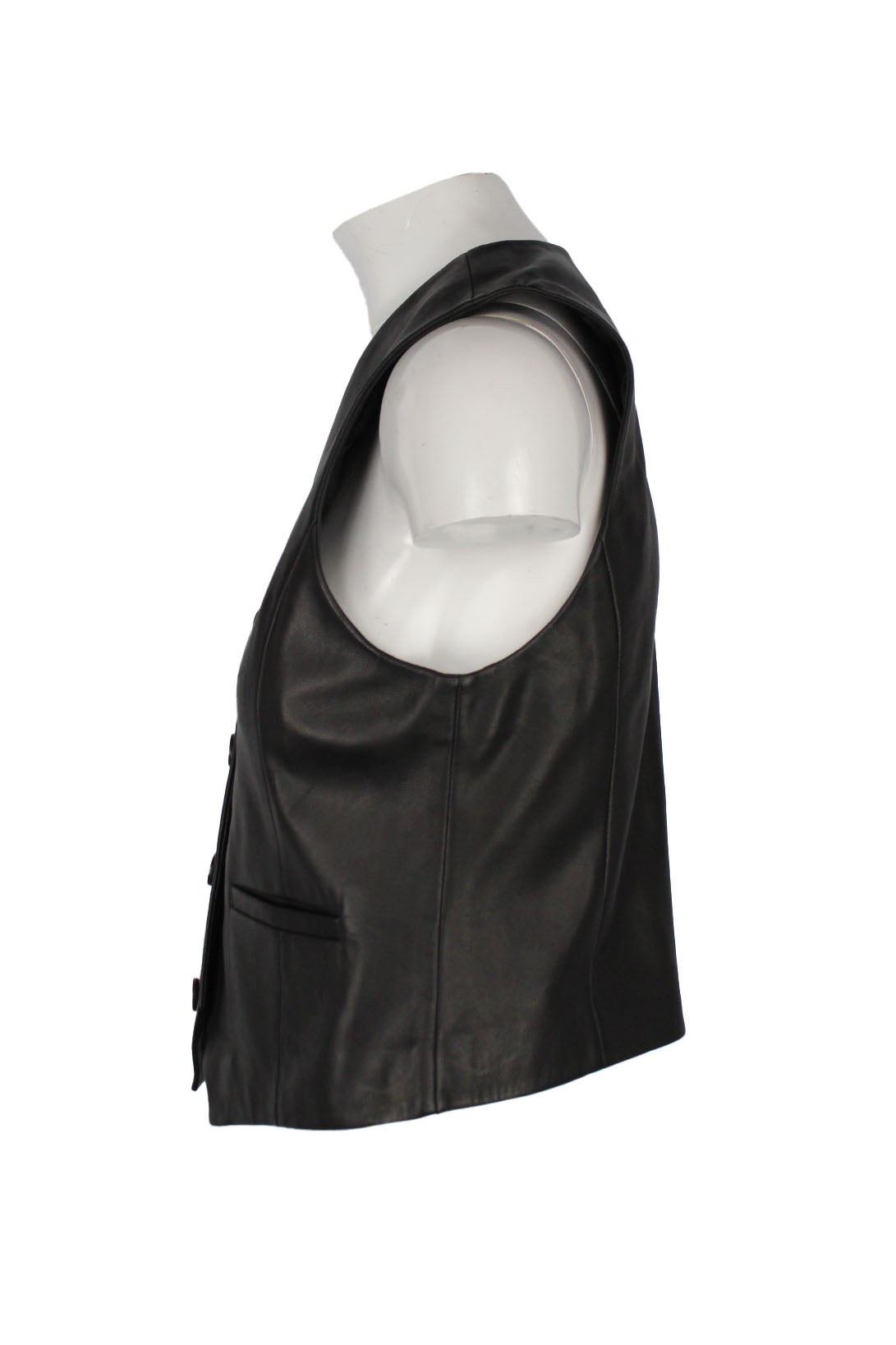 profile of vest with welted pockets. 