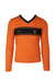 description: adidas x wales bonner orange long sleeve sweater. features black stripe with wales bonner embroidery at front, black hem v neckline, and ribbed knit throughout. 