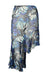 description: kim shui butterfly print blue tones sheer skirt. features hidden side zipper closure, sheer fabric throughout, unlined, assymetrical ruffle hem, and fitted style.
