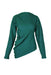 description: queenhot studio green long sleeve sweater. features assymetrical bottom hem, high neck, and drapped-like side. 