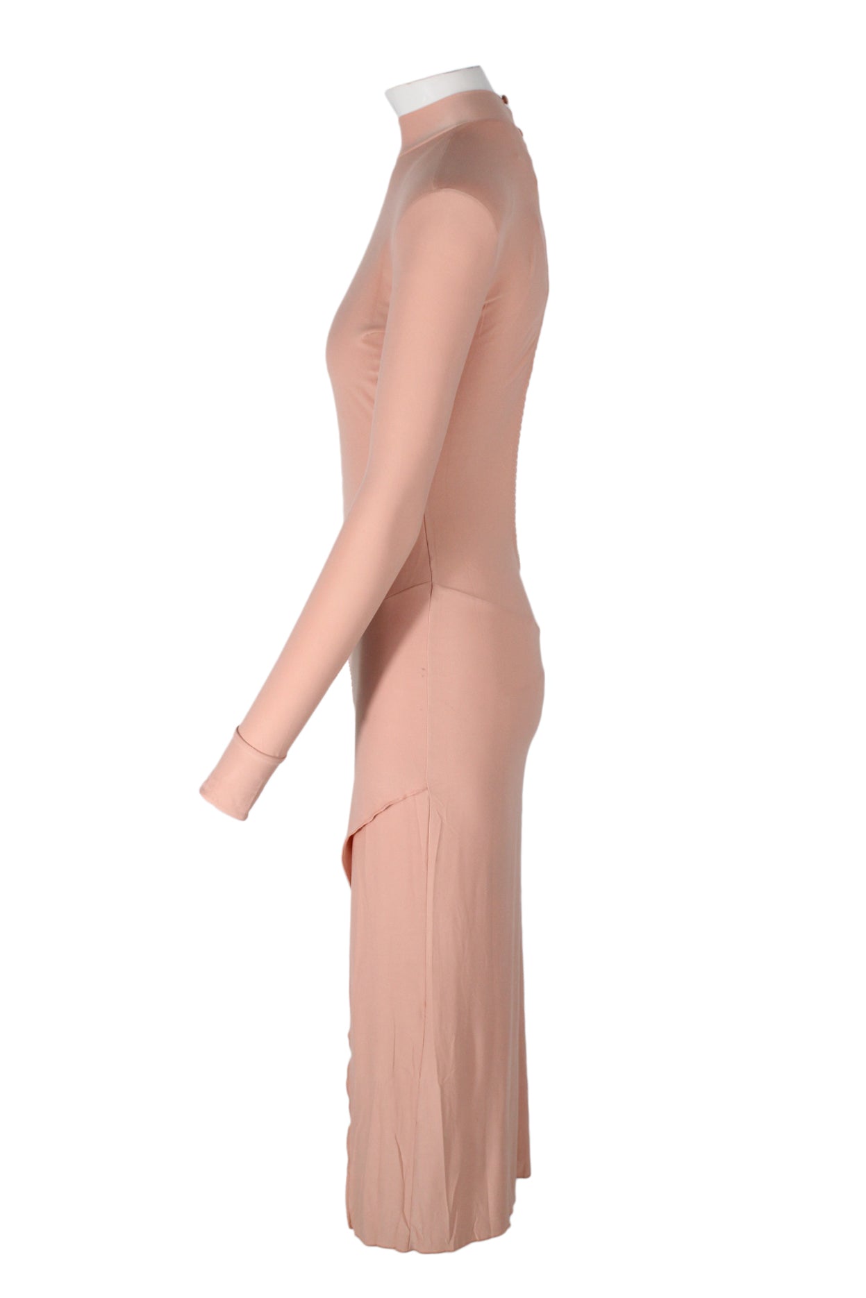 profile of dress with long sleeves and maxi length. 