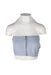 front angle ood one out light periwinkle knit tube top on feminine mannequin bust with elastic edging and silver-toned center front zip closure.