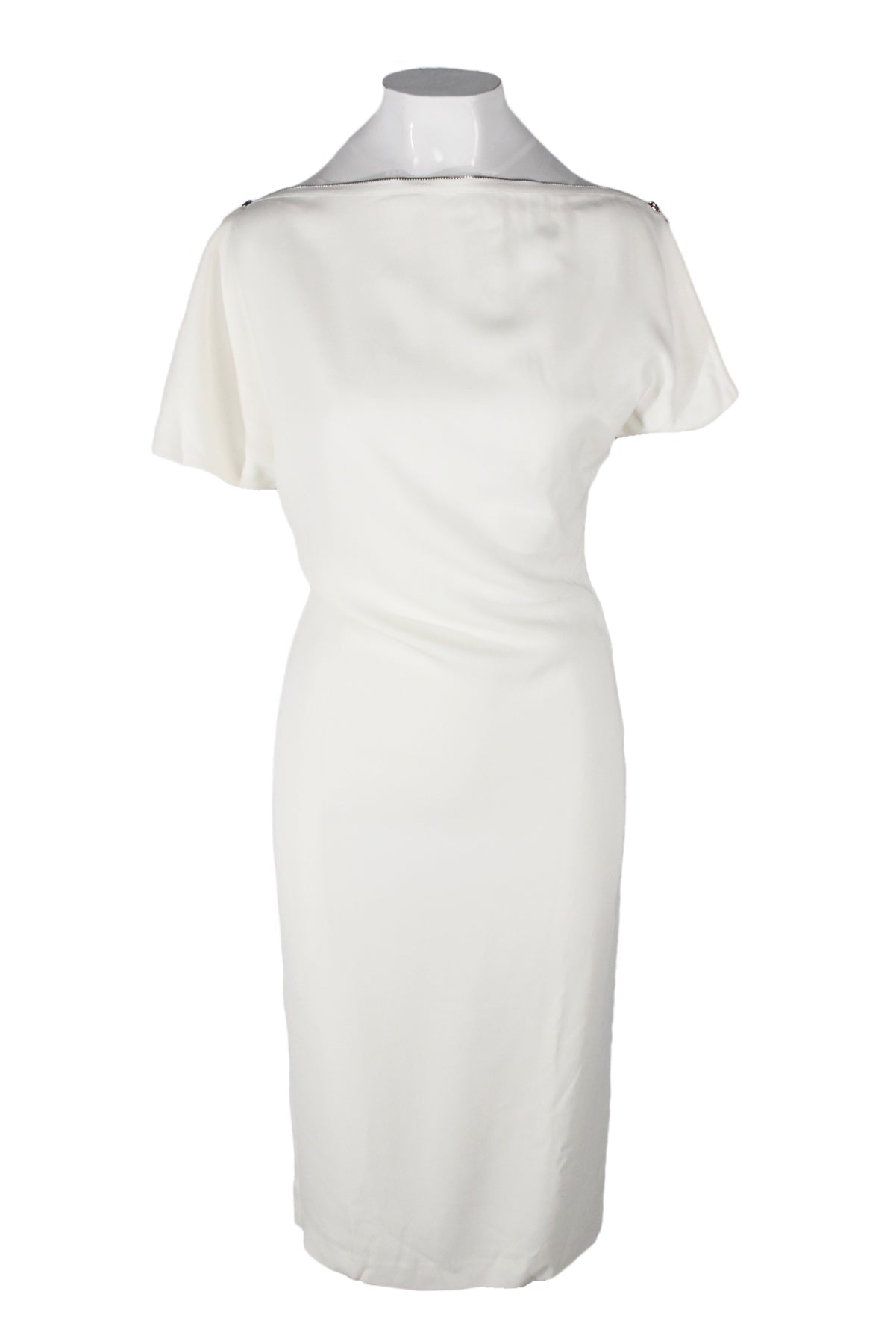 front of white dress displayed on full mannequin