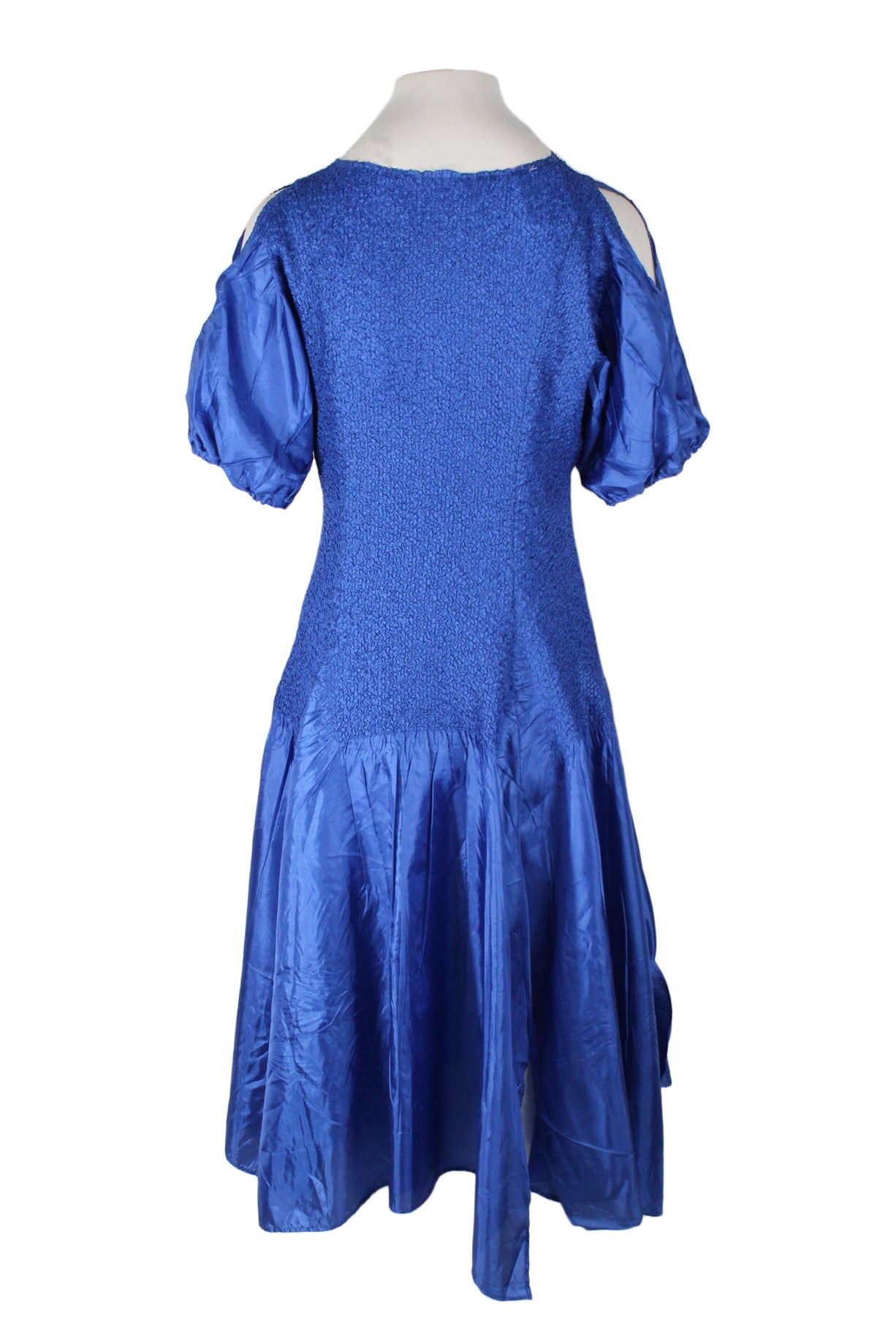 back view of vintage royal blue short sleeve dress