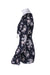 profile of overall with short length, and ruffled detail at cuffs.  