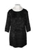 front of thakoon black mini dress. features abstract design, rounded neckline, 3/4 sleeves, slightly loose at waist, and straight length.