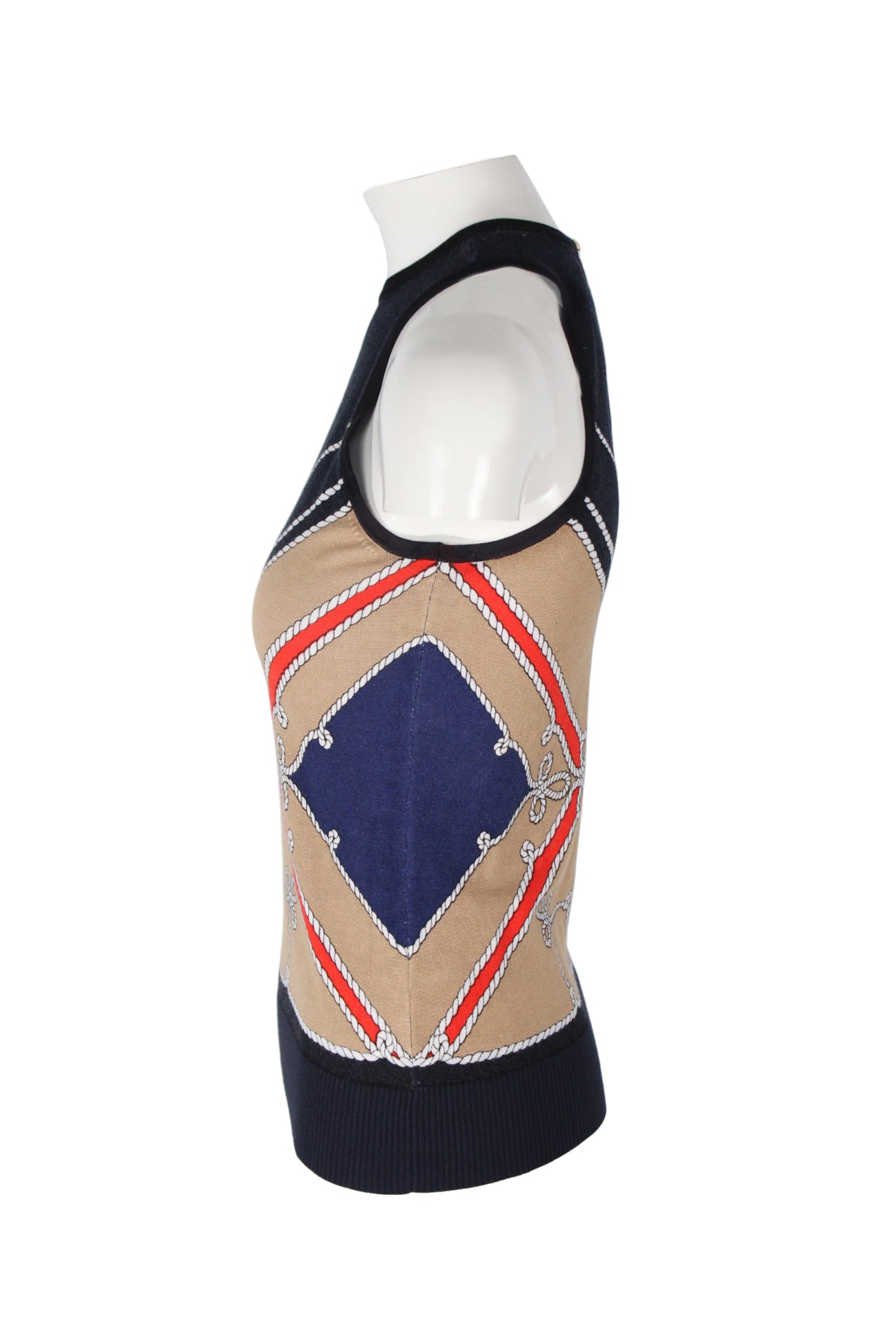 profile of tank top with ribbed trim. 
