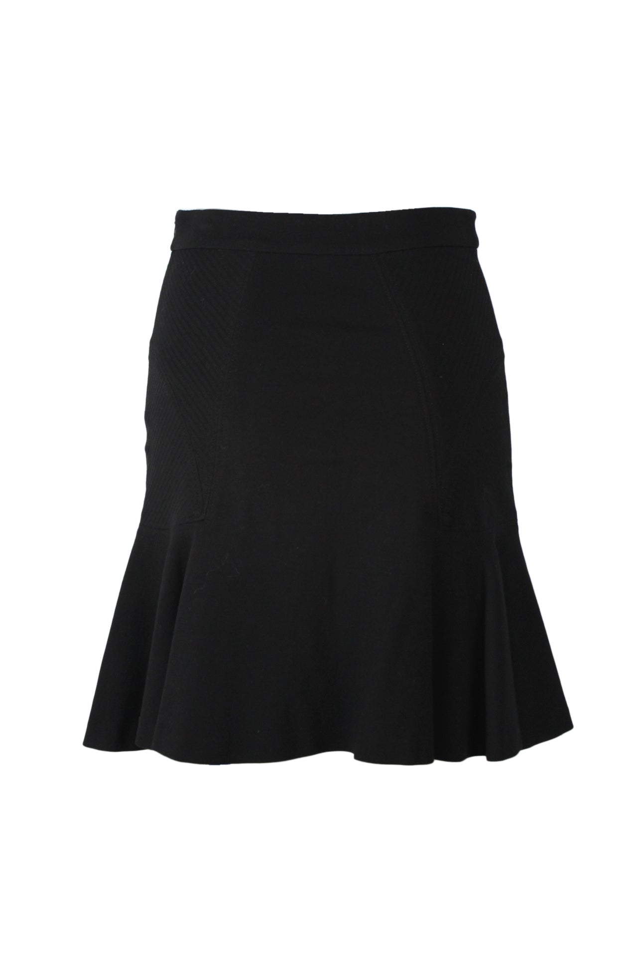 back angle of diane von furstenberg black knit mini skirt.