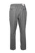 back angle of grey elastic waist trousers. features two slit buttoned pockets, original tag at waist with text 'slim, l' and slim leg. 