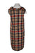 back angle of sleeveless plaid dress on fem mannequin. features zipper closure up center back. 