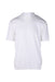 front angle of plain jil sander white short sleeve t-shirt on masc mannequin torso. features thin ribbed rounded collar and elasticized ruched hem. 