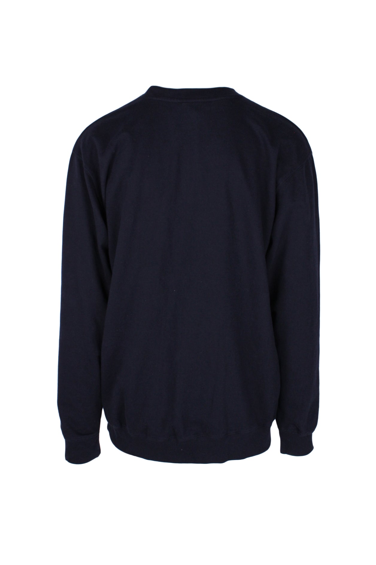 back angle of long sleeve pullover sweatshirt. 