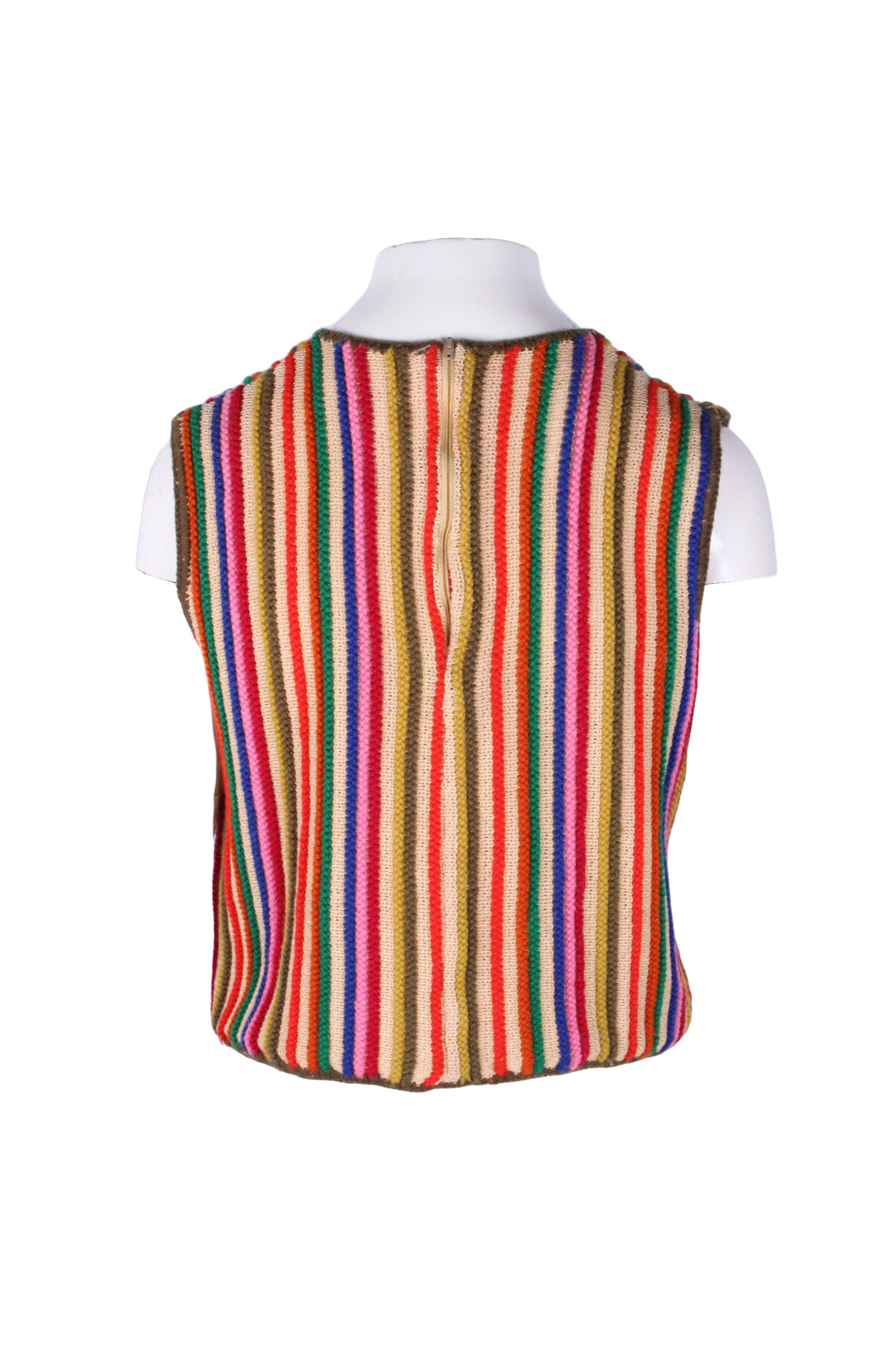 back of multicolor knit top.  