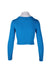 rear of turquoise long sleeve top with a cropped length 