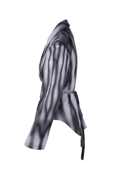 side of black and white blazer. 