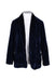 front of xirena blue navy long sleeve open blazer. features velvet texture throughout, shawl collar, and patch pocket at waist; slim fit. 