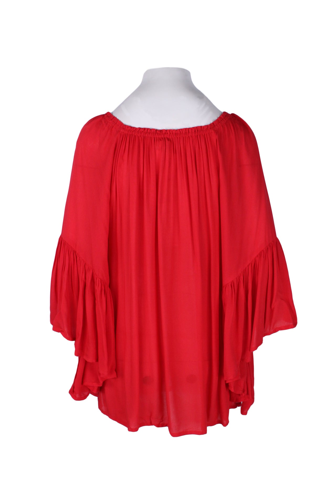 back angle of bell sleeved blouse. 
