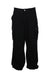 front view of still water black wide leg cargo pants. features side hand pockets, rear snap/flap pockets, snap/flap cargos at sides, and zip fly with button closure.