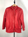 Red leather jacket front against a white background