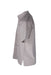 side angle ayme souvenir shirt on masculine mannequin torso featuring button closure, lower patch pocket, and slit side seam. 