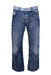front angle of diesel distressed blue jeans. features lightened waist band/coin pocket/back pocket, button fly closure, belt loops, five pocket design, straight leg, and lightened whiskering with dark lines throughout. 