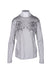 front angle versace collection light heather gray long sleeve t-shirt on feminine mannequin torso featuring charcoal scrollwork front graphics and crew collar.