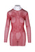 long sleeve red wide knit mesh dress
