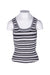 front angle vintage black, white, and gray rib knit tank on feminine mannequin torso featuring horizontal stripe pattern throughout, square neckline, and fitted silhouette.