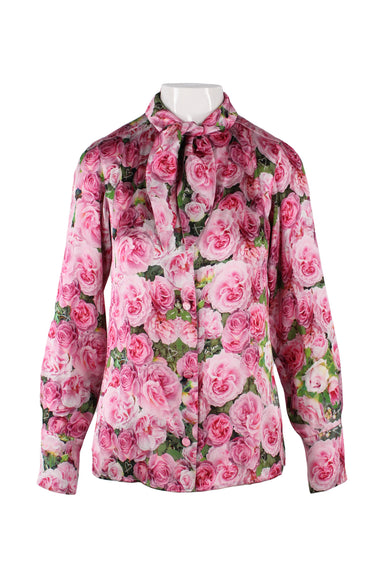 Dolce & Gabbana Scarf-Print Knotted-Hem Crop Silk Shirt